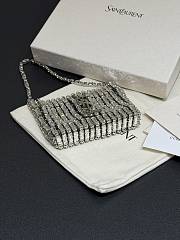 Fortok Saint Laurent crystal-embellished chainmail shoulder bag Mini Bag Silver 11.5x8.5x2.5CM - 6