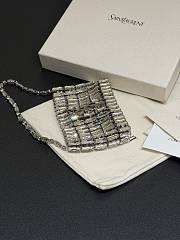 Fortok Saint Laurent crystal-embellished chainmail shoulder bag Mini Bag Silver 11.5x8.5x2.5CM - 5