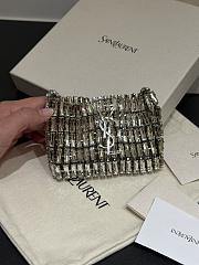 Fortok Saint Laurent crystal-embellished chainmail shoulder bag Mini Bag Silver 11.5x8.5x2.5CM - 2