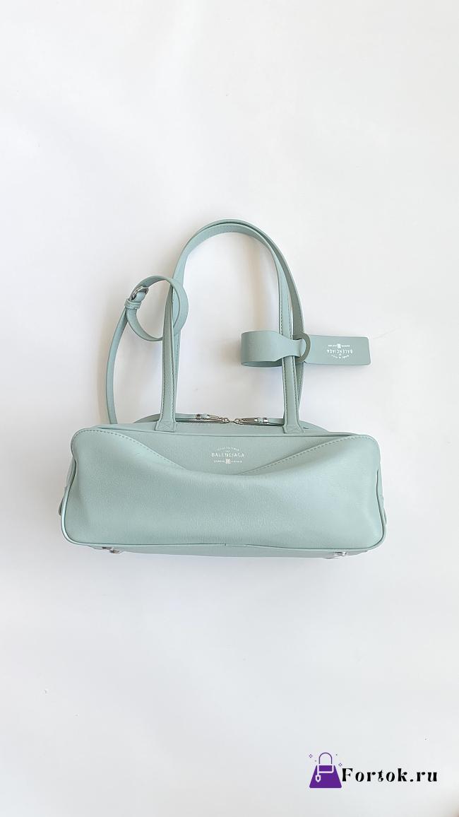 Fortok Balenciaga Small Leather Carrie Bowling Top-Handle Bag Teal 32*12*12cm - 1