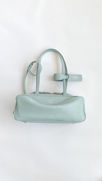 Fortok Balenciaga Small Leather Carrie Bowling Top-Handle Bag Teal 32*12*12cm