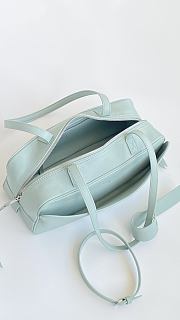 Fortok Balenciaga Small Leather Carrie Bowling Top-Handle Bag Teal 32*12*12cm - 4