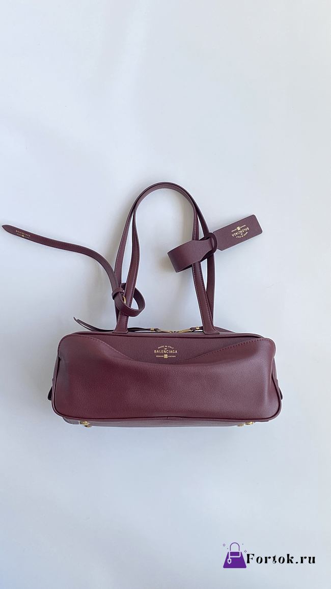 Fortok Balenciaga Small Leather Carrie Bowling Top-Handle Bag Burgundy 32*12*12cm - 1