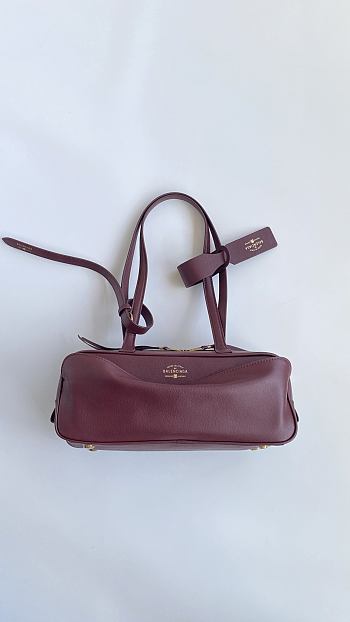 Fortok Balenciaga Small Leather Carrie Bowling Top-Handle Bag Burgundy 32*12*12cm