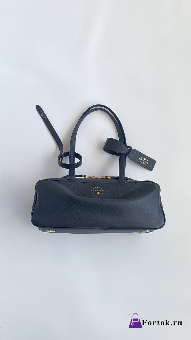 Fortok Balenciaga Small Leather Carrie Bowling Top-Handle Bag Black 32*12*12cm - 1