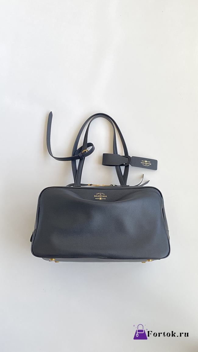 Fortok Balenciaga Leather Carrie Bowling Top-Handle Bag Black 35*18*14.5cm  - 1