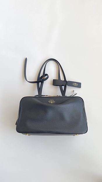Fortok Balenciaga Leather Carrie Bowling Top-Handle Bag Black 35*18*14.5cm 