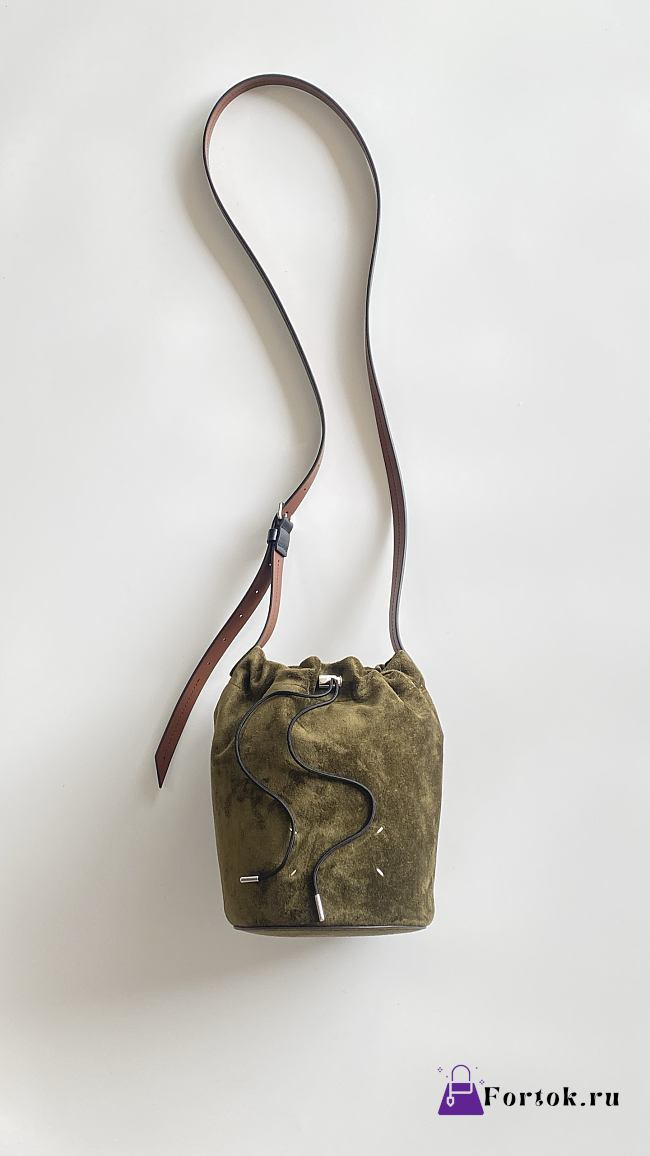 Fortok Maison Margiela Drawstring Leather Bucket Bag Suede Green 18.5x14x25.5cm - 1