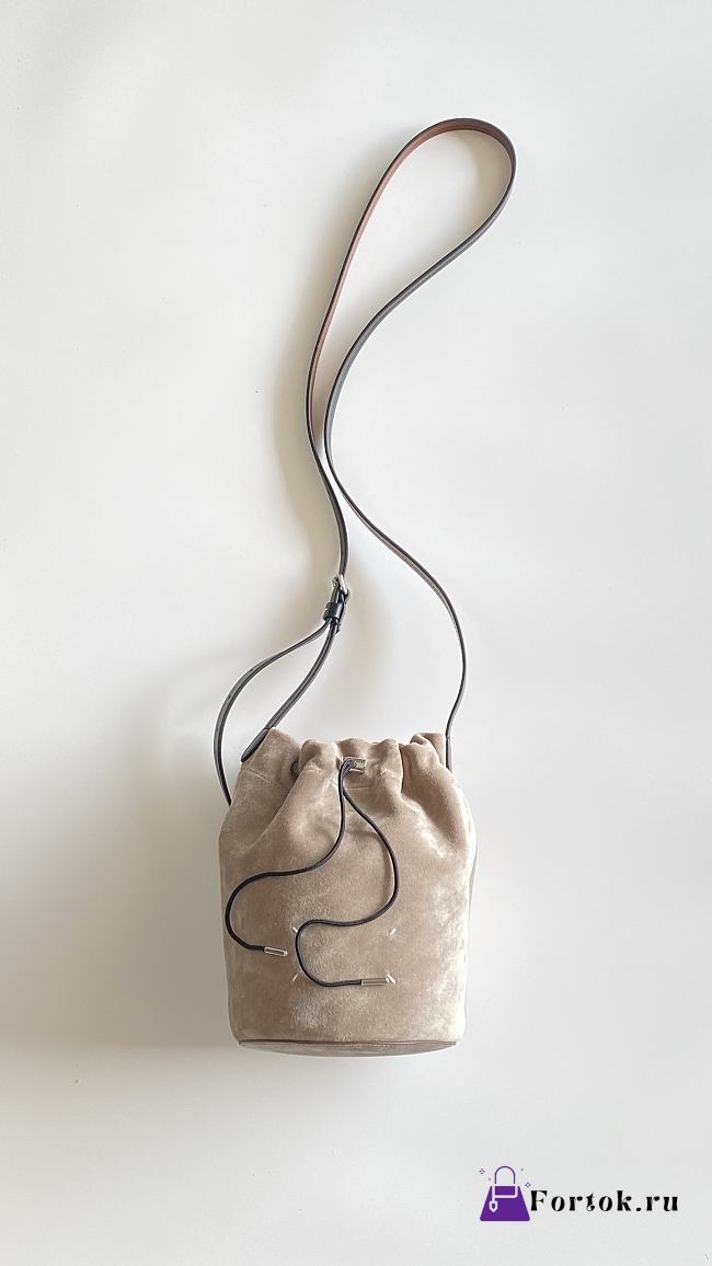 Fortok Maison Margiela Drawstring Leather Bucket Bag Suede Beige 18.5x14x25.5cm - 1