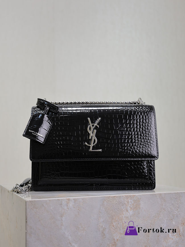 Fortok Saint Laurent Sunset Medium Crocodile Black 22x8x16cm - 1