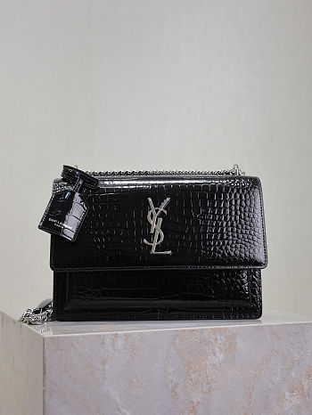 Fortok Saint Laurent Sunset Medium Crocodile Black 22x8x16cm