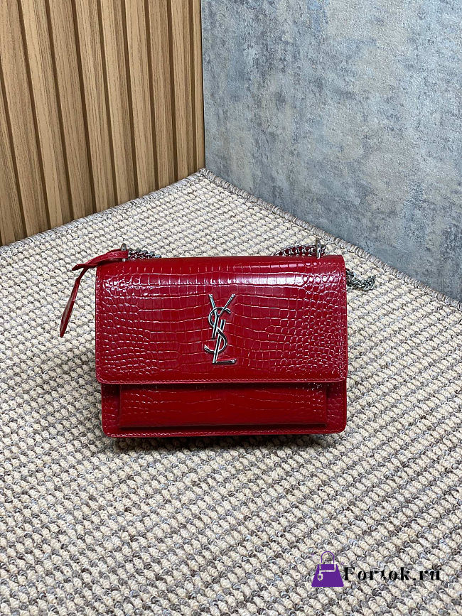 Fortok Saint Laurent Sunset Medium Crocodile Red 22x8x16cm - 1