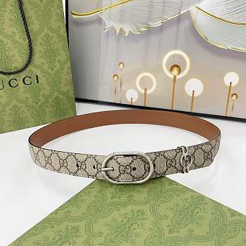 Fortok Gucci GG belt with an oval buckle in beige and dark brown Silver Hardware 3cm