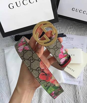 Fortok Gucci GG Supreme Blooms Belt Gold/Silver Hardware 3cm