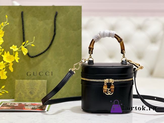 Fortok Gucci mini vanity bag bamboo handle Black 13.5 × 15.5 × 4 cm - 1