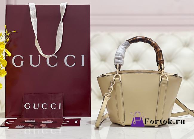 Fortok Gucci Mini Bamboo Top Handle Tote Bag Ivory 27 × 14 × 11.5 cm  - 1