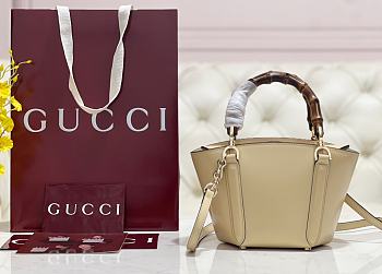 Fortok Gucci Mini Bamboo Top Handle Tote Bag Ivory 27 × 14 × 11.5 cm 