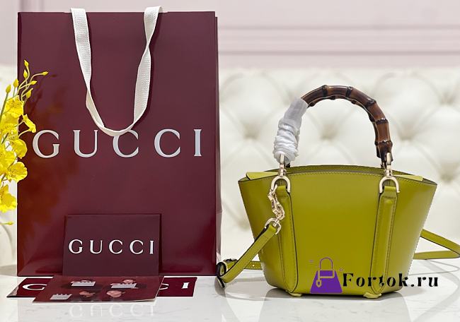 Fortok Gucci Mini Bamboo Top Handle Tote Bag Green 27 × 14 × 11.5 cm - 1