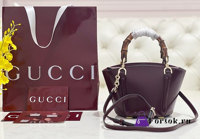 Fortok Gucci Mini Bamboo Top Handle Tote Bag Burgundy 27 × 14 × 11.5 cm - 1