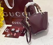 Fortok Gucci Mini Bamboo Top Handle Tote Bag Burgundy 27 × 14 × 11.5 cm - 6