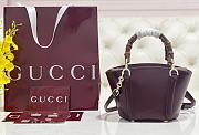 Fortok Gucci Mini Bamboo Top Handle Tote Bag Burgundy 27 × 14 × 11.5 cm - 5