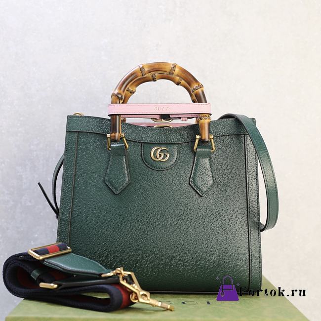 Fortok Gucci Diana Tote Bag Bamboo Handle Green 27 × 24 × 11 cm - 1