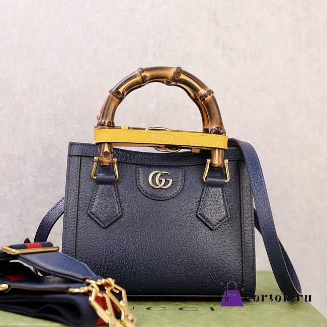 Fortok Gucci Diana Tote Bag Bamboo Handle Blue 20 × 16 × 10 cm - 1