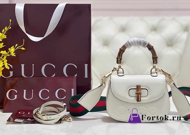 Fortok Gucci Bamboo 1947 Top Handle White 17 × 12 × 7.5 cm - 1