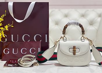 Fortok Gucci Bamboo 1947 Top Handle White 17 × 12 × 7.5 cm