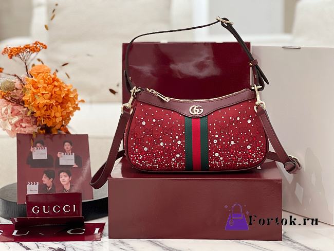 Fortok Gucci Ophidia small shoulder bag red crystal GG 26*15*6.5cm - 1