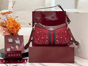 Fortok Gucci Ophidia small shoulder bag red crystal GG 26*15*6.5cm