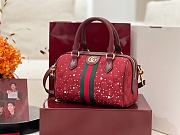 Fortok Gucci Ophidia crystals small boston bag Red Crystal GG 21*13*11cm - 5