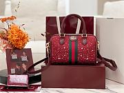 Fortok Gucci Ophidia crystals small boston bag Red Crystal GG 21*13*11cm - 4