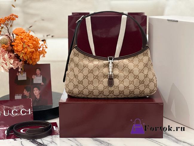 Fortok Gucci Jackie 1961 Ophidia Brown Soft Canvas 27*13*3.5cm - 1
