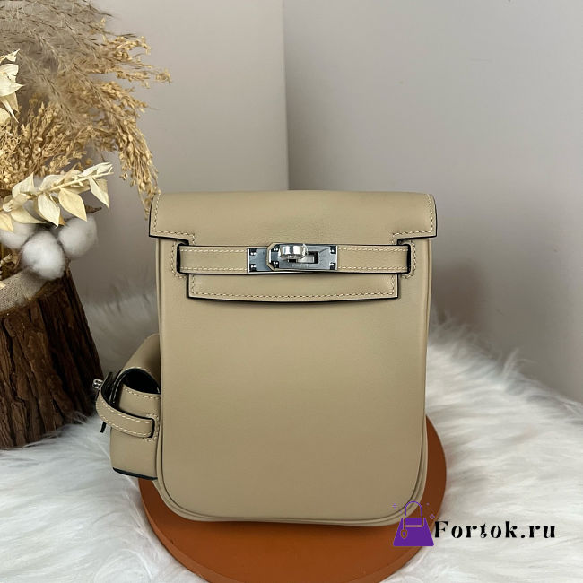 Fortok Hermès Kelly Jump backpack Trench coat Grey Silver Hardware 15x6x17cm - 1