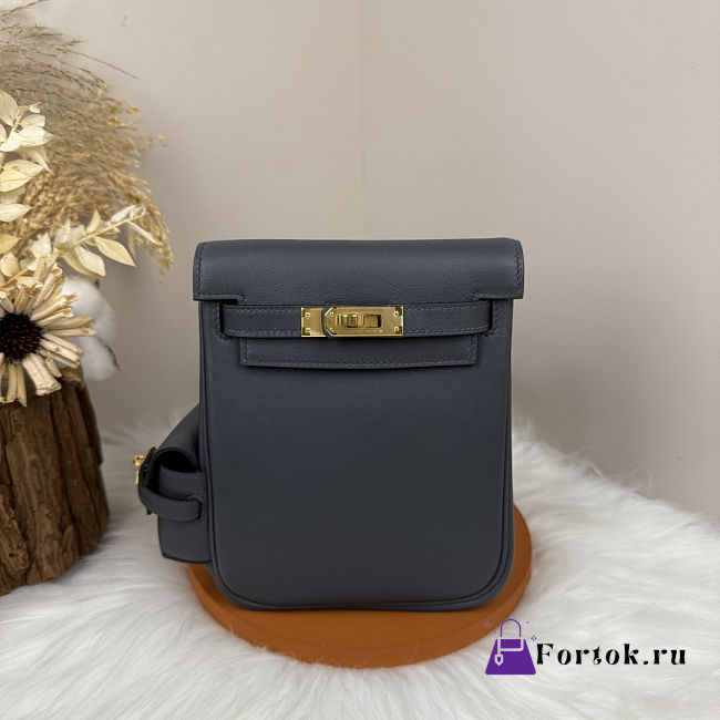 Fortok Hermès Kelly Jump backpack Dusty Blue Gold Hardware 15x6x17cm - 1