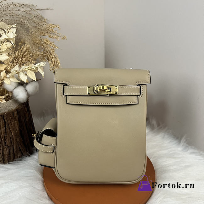 Fortok Hermès Kelly Jump backpack Trench coat Grey Gold Hardware 15x6x17cm - 1