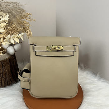Fortok Hermès Kelly Jump backpack Trench coat Grey Gold Hardware 15x6x17cm