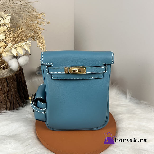 Fortok Hermès Kelly Jump backpack Denim Blue Gold Hardware 15x6x17cm - 1