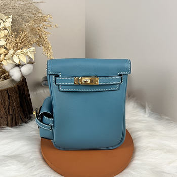 Fortok Hermès Kelly Jump backpack Denim Blue Gold Hardware 15x6x17cm