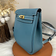 Fortok Hermès Kelly Jump backpack Denim Blue Gold Hardware 15x6x17cm - 3