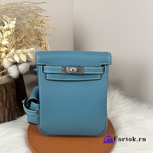 Fortok Hermès Kelly Jump backpack Denim Blue Silver Hardware 15x6x17cm - 1
