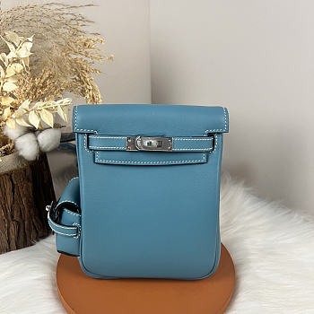 Fortok Hermès Kelly Jump backpack Denim Blue Silver Hardware 15x6x17cm