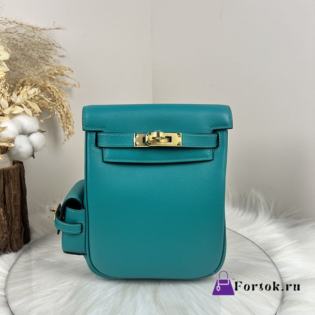 Fortok Hermès Kelly Jump backpack Verona Blue Gold Hardware 15x6x17cm - 1