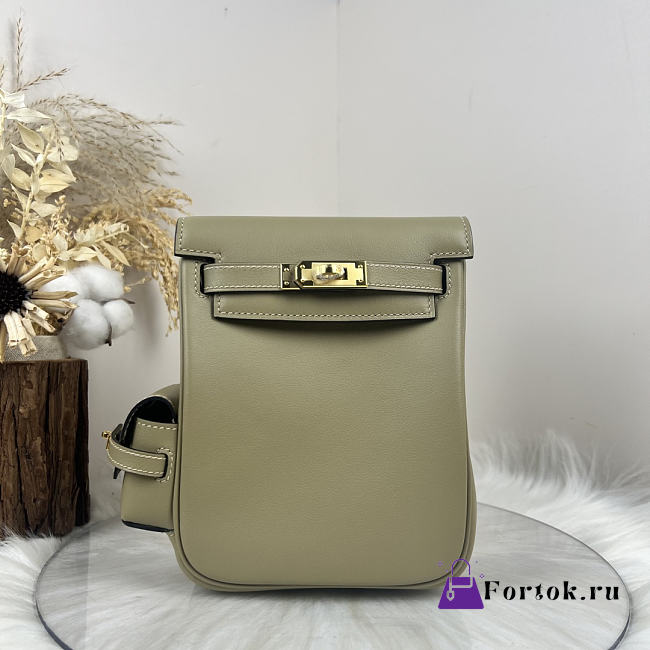 Fortok Hermès Kelly Jump backpack Green Beige Gold Hardware 15x6x17cm - 1