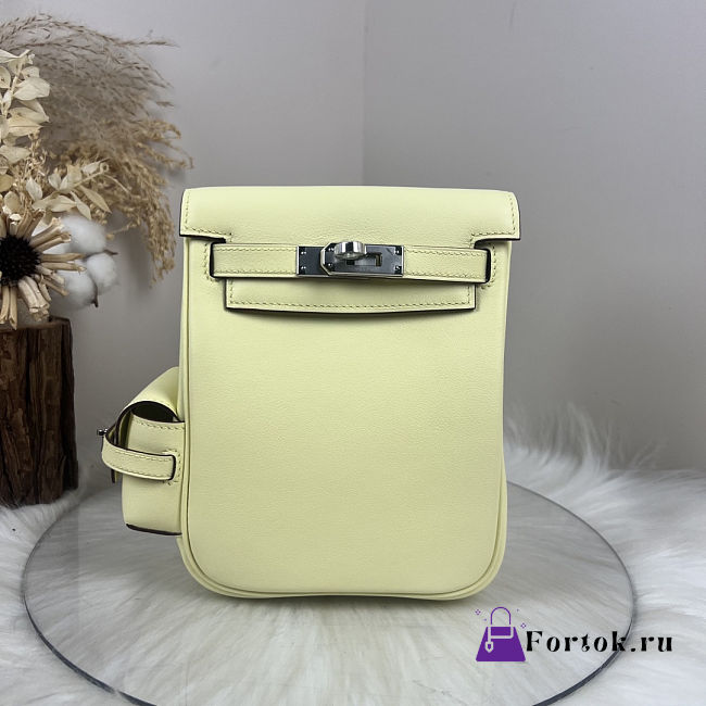 Fortok Hermès Kelly Jump backpack Light Yellow Silver Hardware 15x6x17cm - 1