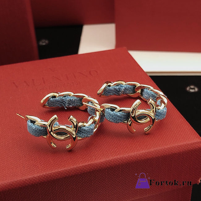 Fortok Chanel Denim CC Chain Hoop Earrings  - 1
