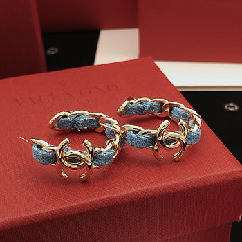 Fortok Chanel Denim CC Chain Hoop Earrings 