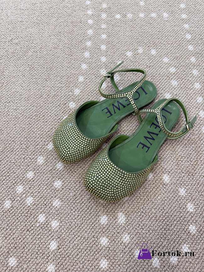 Fortok Loewe Toy ankle-strap ballerinas Green rhinestone-embellished - 1