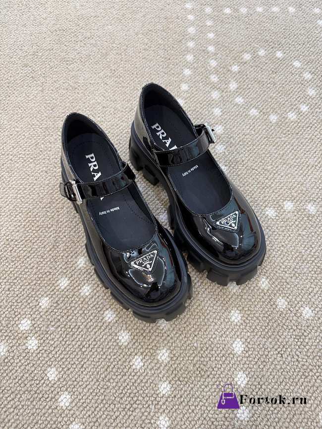 Fortok Prada Monolith Mary Jane flats Patent leather Black 6cm - 1